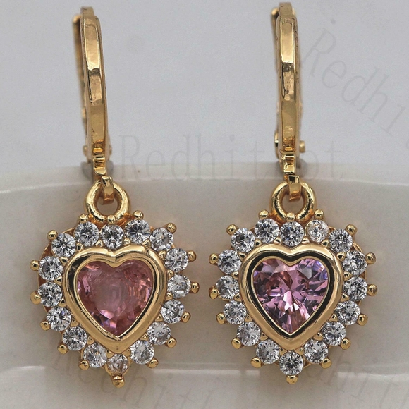18kt Gold Filled Pink Topaz Heart Earrings - Picture 3 of 4